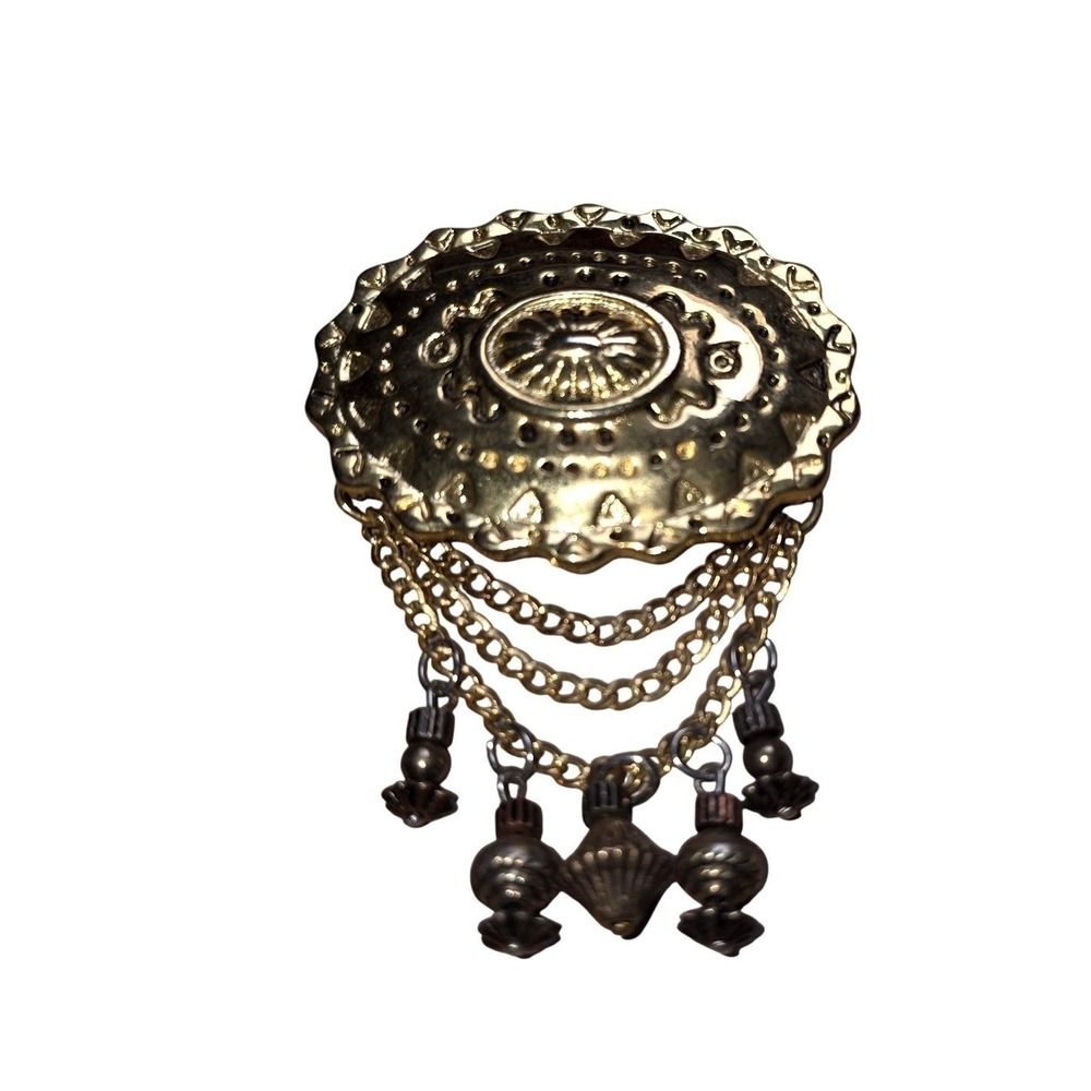 Vintage GJD Ginnie Johansen Western Gold Tone Chatelaine Dangle Charm Brooch Pin